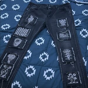 Men's Black Patchwork Slim Jeans